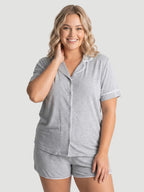 Marl Grey Oversized Jersey Piping Detail Short PJ Set