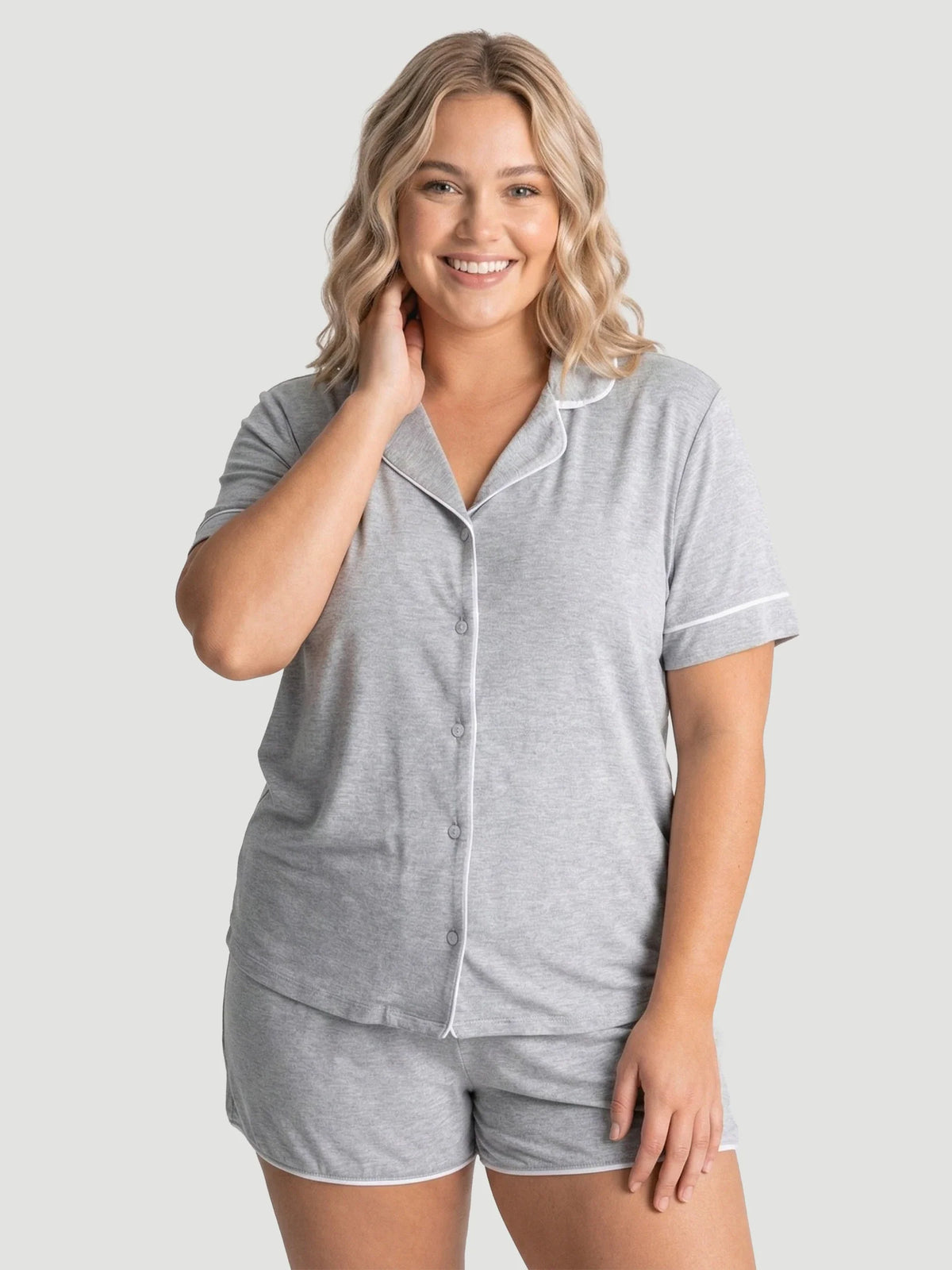 Marl Grey Oversized Jersey Piping Detail Short PJ Set